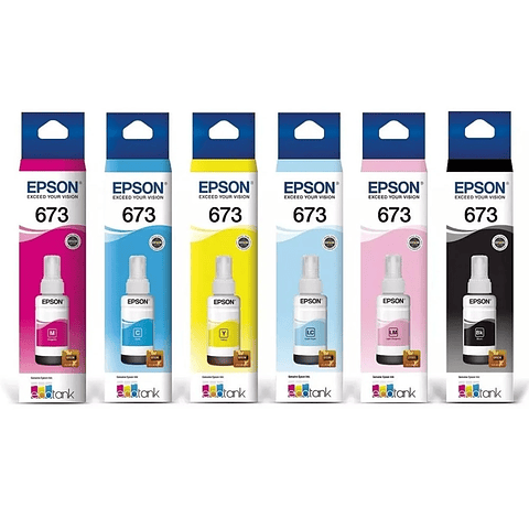 Pack 6 Tintas Epson T673 Original - Negro, Cian, Magenta, Amarillo + LC/LM, 70 ml