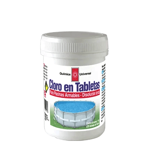 Cloro en Tabletas de 20gr al 90% - Química Universal - Tricloro Isocianurato de Sodio - Disolución Lenta para Mantenimiento Prolongado de Piscinas