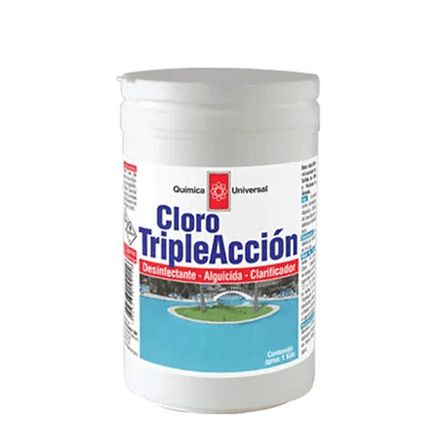 Cloro Triple Acción - Química Universal - Tabletas 200gr - Alguicida, Clarificador y Desinfectante de Lenta Disolución
