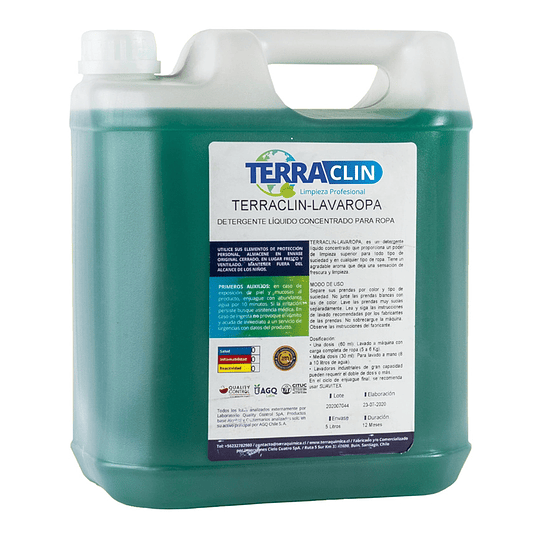 Detergente Líquido Lavaropa Terraclin 5 Lts