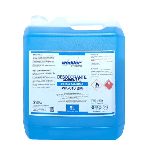 Winkler WK-010B - Desodorante Ambiental Brisa Marina - Bidón 5 Litros - Neutralizador de Olores Profesional