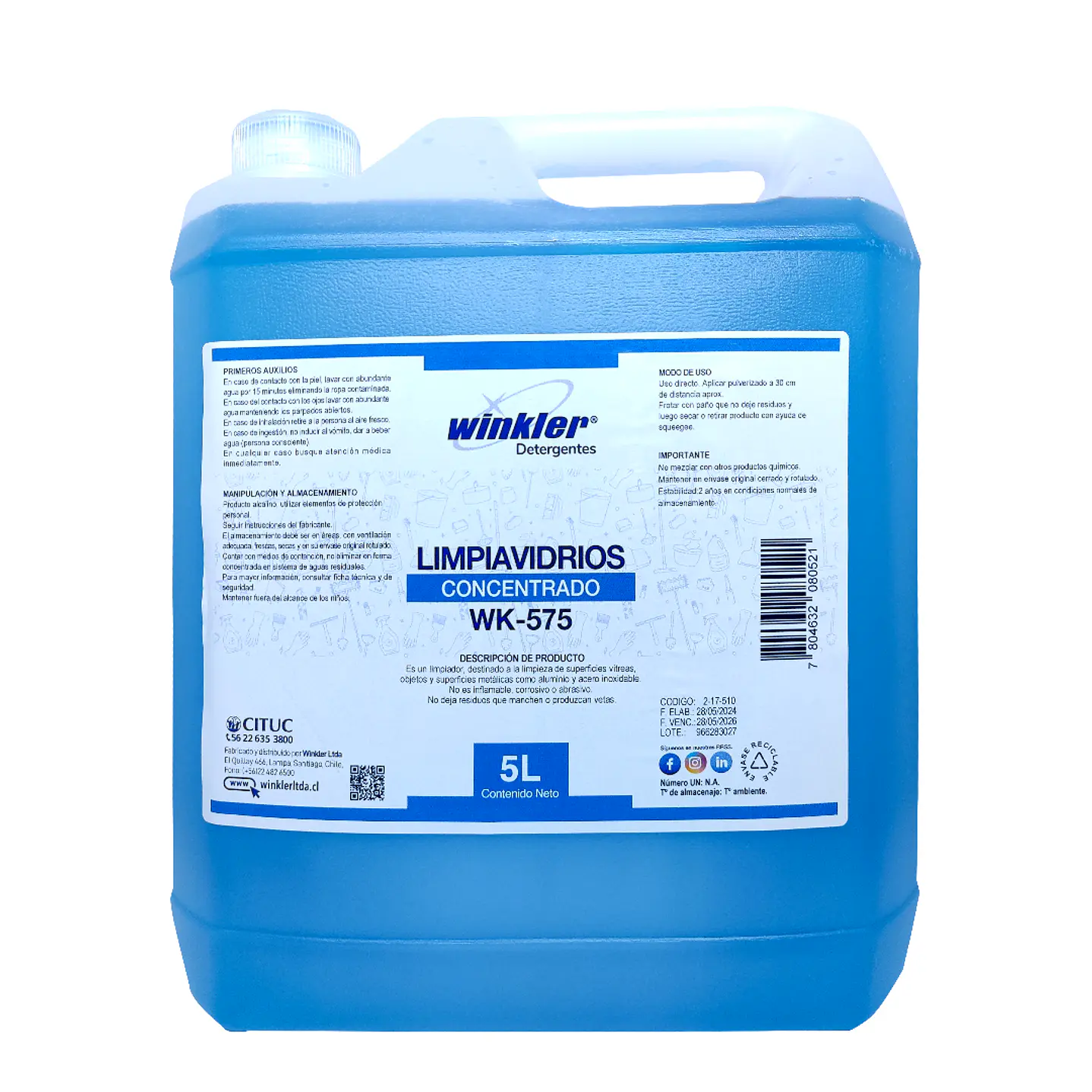 Limpia vidrios industrial Winkler WK-575 bidón 5 litros para uso profesional 1