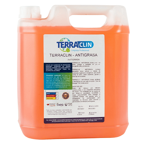 TERRACLIN Antigrasa Industrial: Desengrasante de Alto Poder 5L