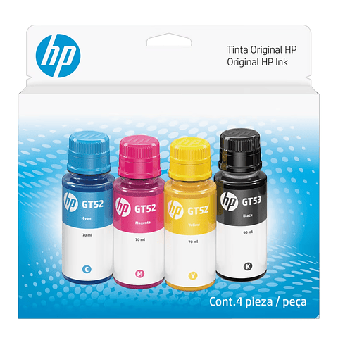 Combo de botellas de tinta HP GT53/GT52, pack de 4