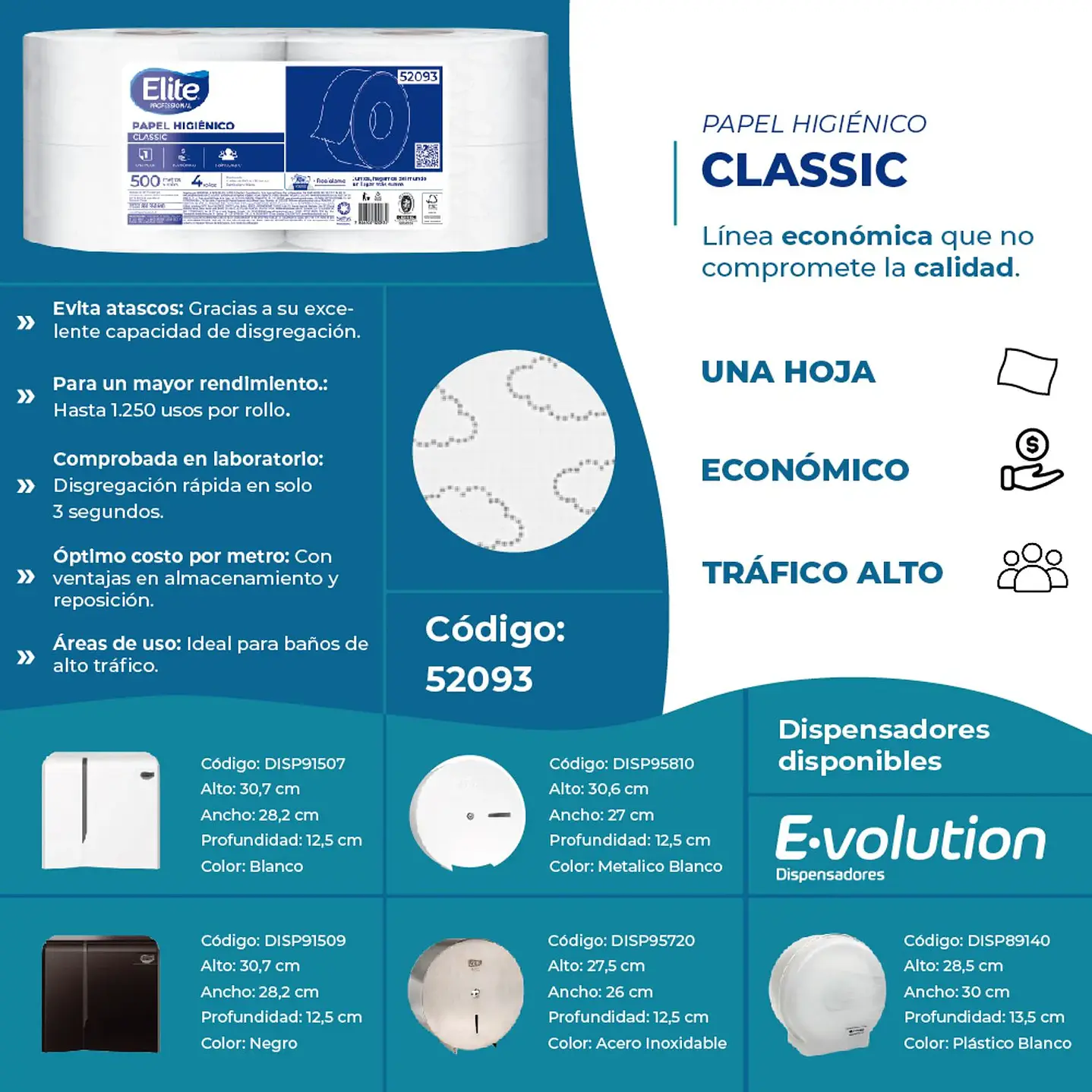Papel Higiénico 4 Rollos De Una Hoja por 500 mts Elite Professional 3