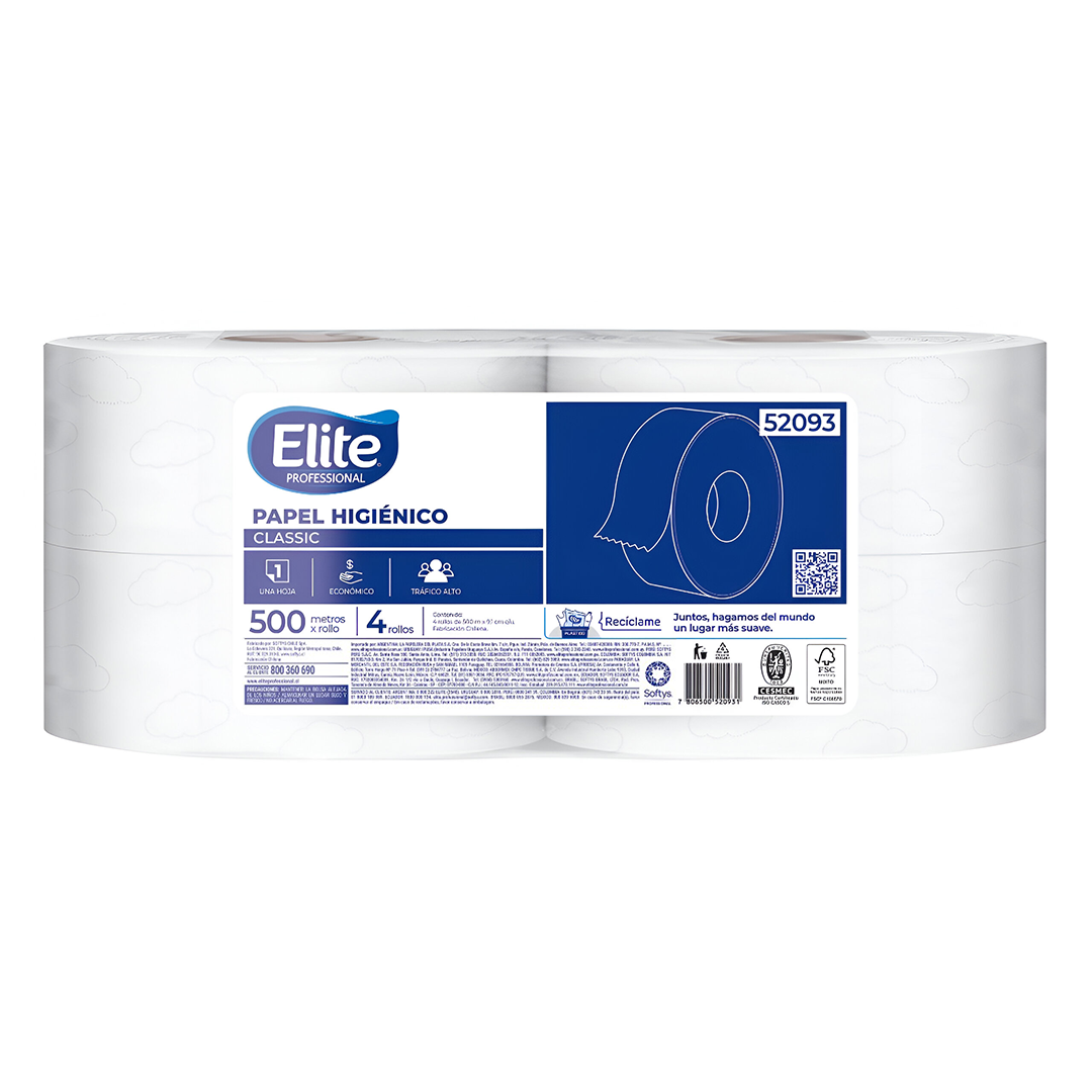 Papel Higiénico Elite Professional Una Hoja Pack 4 Rollos x 500 Metros