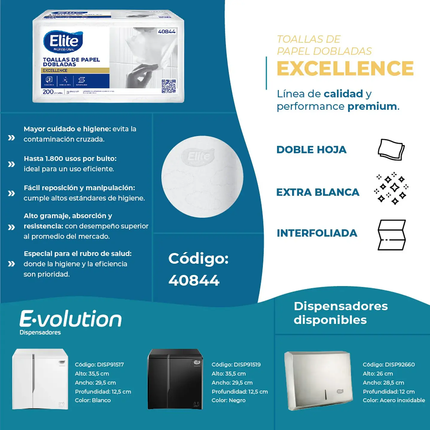 Elite Professional - Toalla de Papel Interfoliada - Doble Hoja, 200 Unidades - Blanca 3