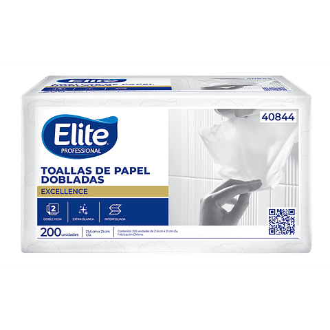 Elite Professional - Toalla de Papel Interfoliada - Doble Hoja, 200 Unidades - Blanca