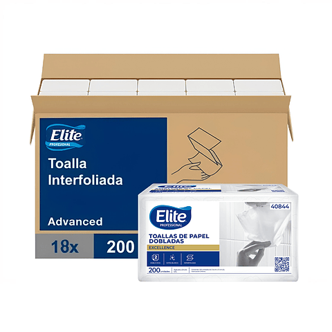 Toalla Interfoliada Doble Hoja 18 Pq x 200 Un Elite Professional