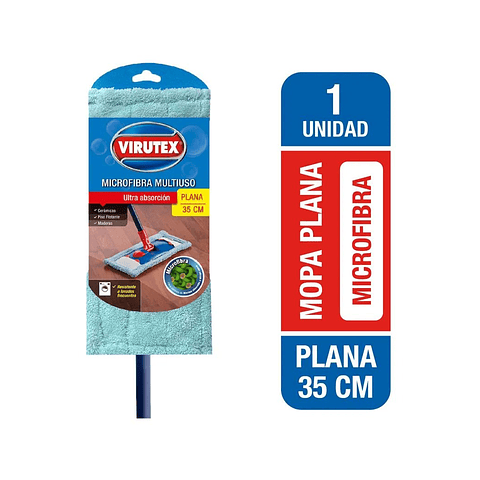 Virutex - Set de Mopa Plana de Microfibra de 35 cm - Kit de Limpieza Dual Seco y Húmedo
