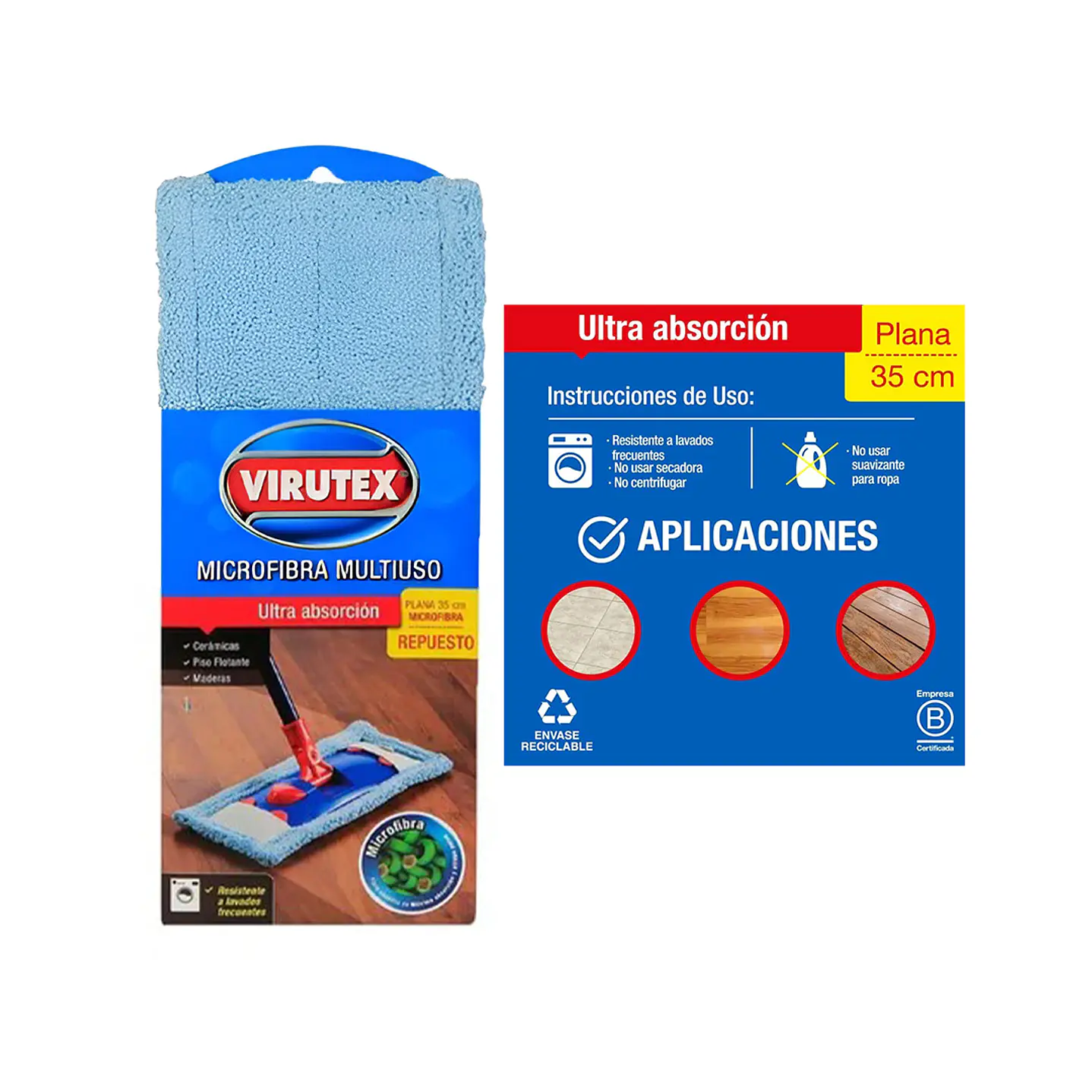 Repuesto de mopa plana de microfibra 35 cm Virutex 1