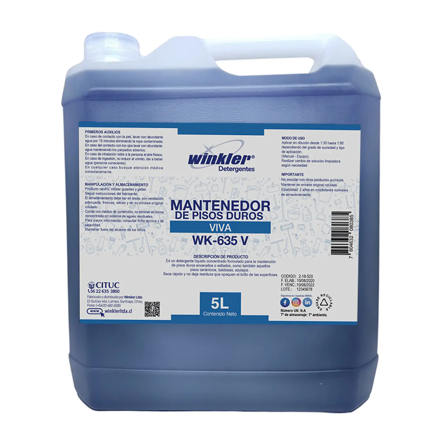 Mantenedor de pisos duros Winkler WK‑635 V Lavanda bidón 5 L para uso profesional 1