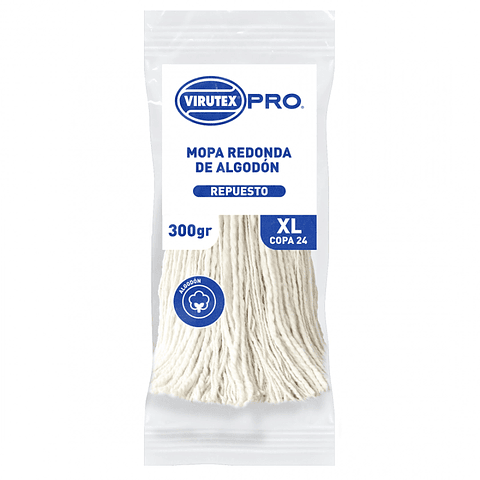 Virutex - Repuesto Mopa Fregona de Algodón de 300g - Alta Absorción para Pisos