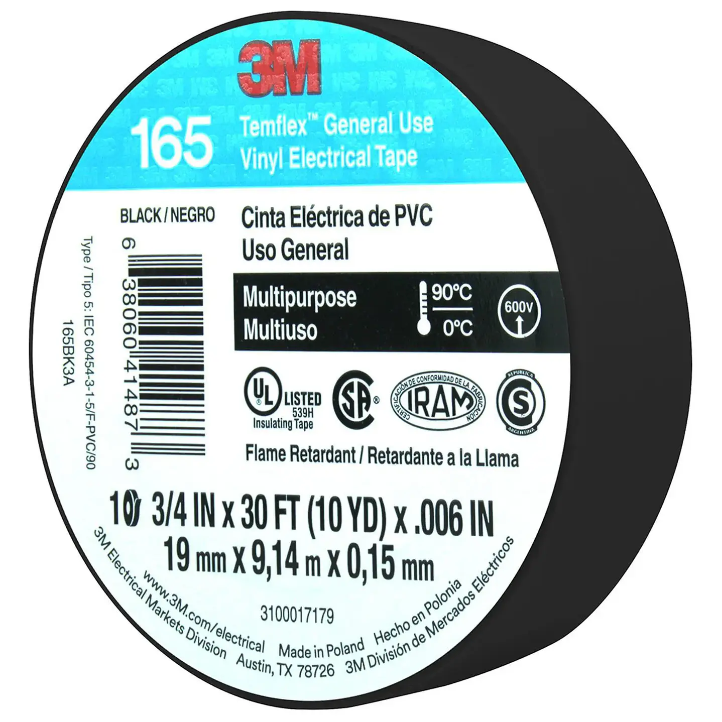 Cinta Aisladora Eléctrica Uso General 19 mm x 9 m Negra 4