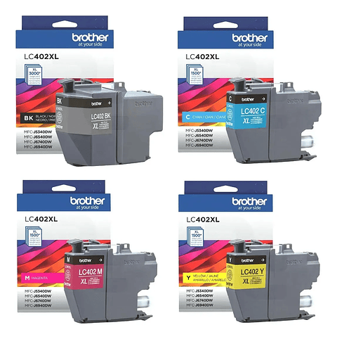 Pack 4 Tintas Brother LC402XL Original - Negro (3.000 pág) y Colores (1.500 pág)