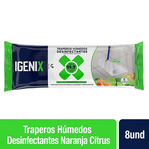 Traperos Húmedos Desinfectantes Pisos Citrus Igenix 8 uds.