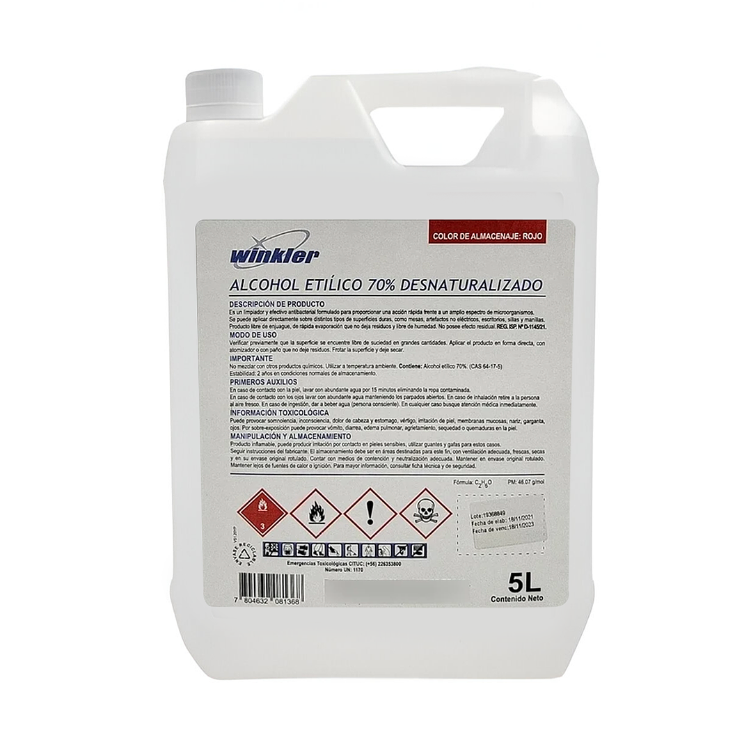 Alcohol Etílico Winkler 70% Desinfectante Bidón 5 Lts. 1