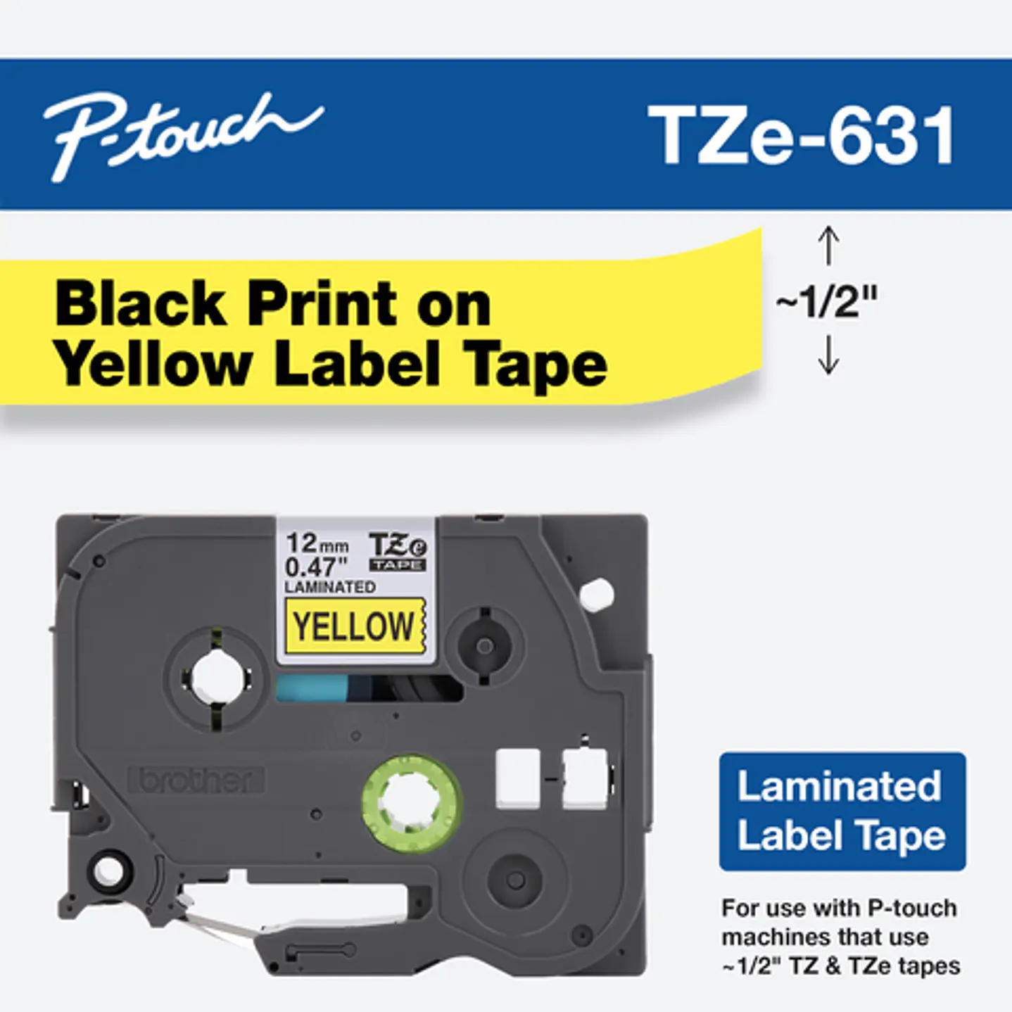 Cinta Rotuladora Brother TZe-631 - Negro sobre Amarillo - 12 mm x 8 m 1