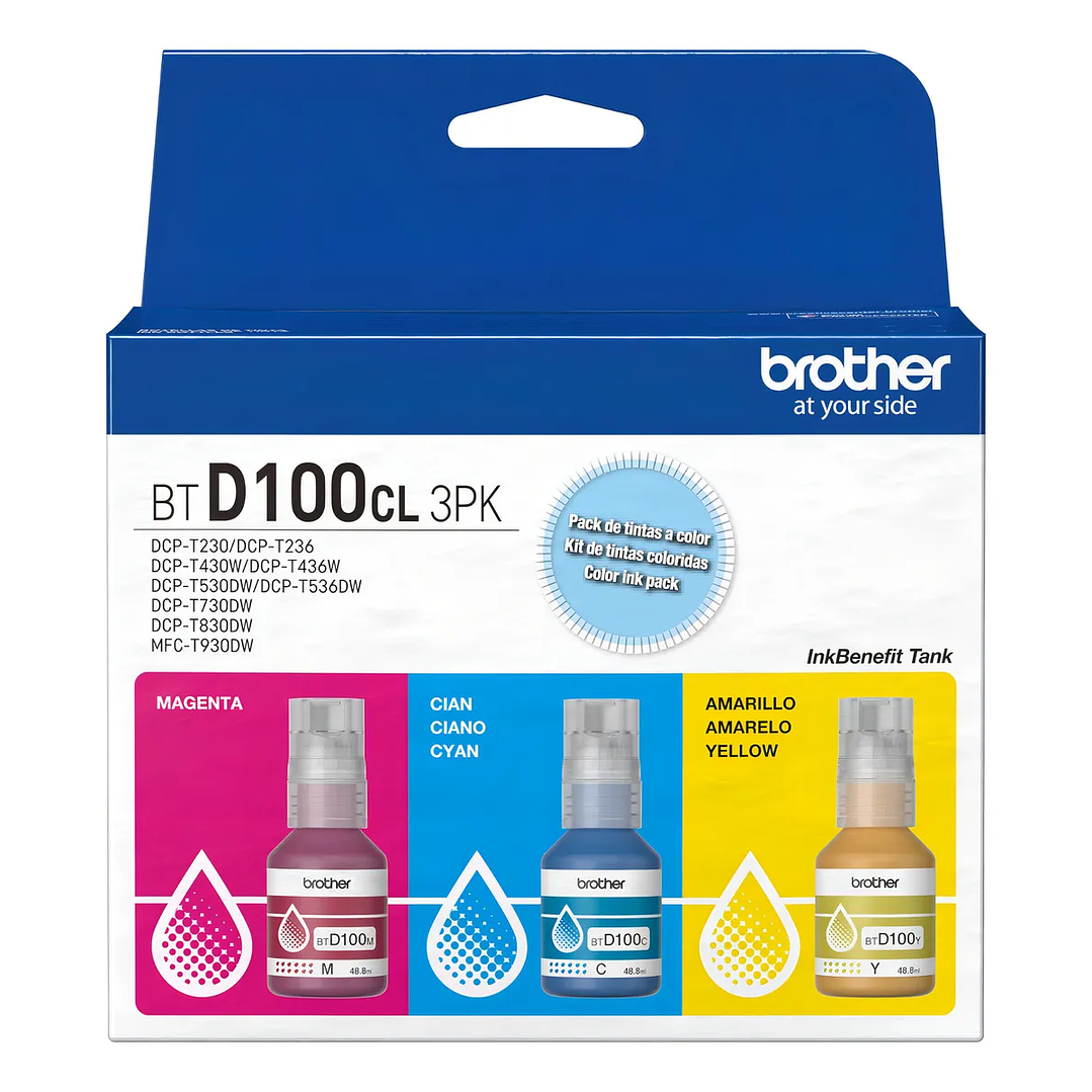 Kit de 3 Botellas de Tinta Original Brother BTD100CL3PK - Cian, Magenta y Amarillo - 5.000 Páginas 1