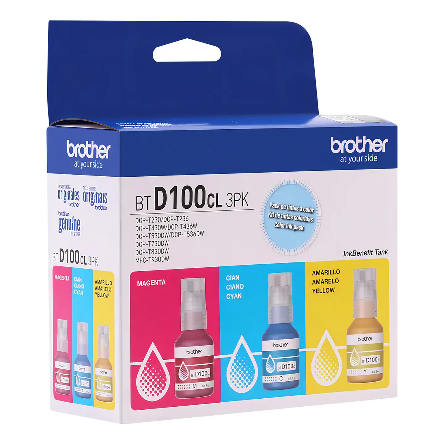 Kit de 3 Botellas de Tinta Original Brother BTD100CL3PK - Cian, Magenta y Amarillo - 5.000 Páginas 2
