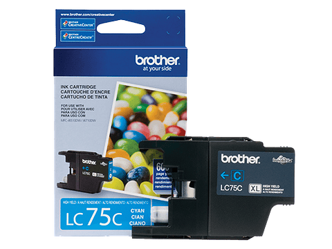 Cartucho de Tinta Brother LC75C - Cian Original, Rendimiento 600 Páginas