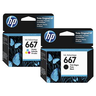 Pack de Tintas HP 667 Negro y Tricolor - 3YM78AL - 120 Páginas, DeskJet 1200, 2300, 2700, 6000, 6400