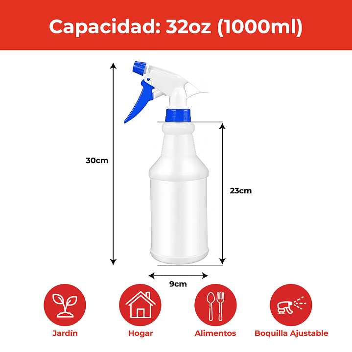 Botella Plástica 1000ml con Pulverizador Profesional 3