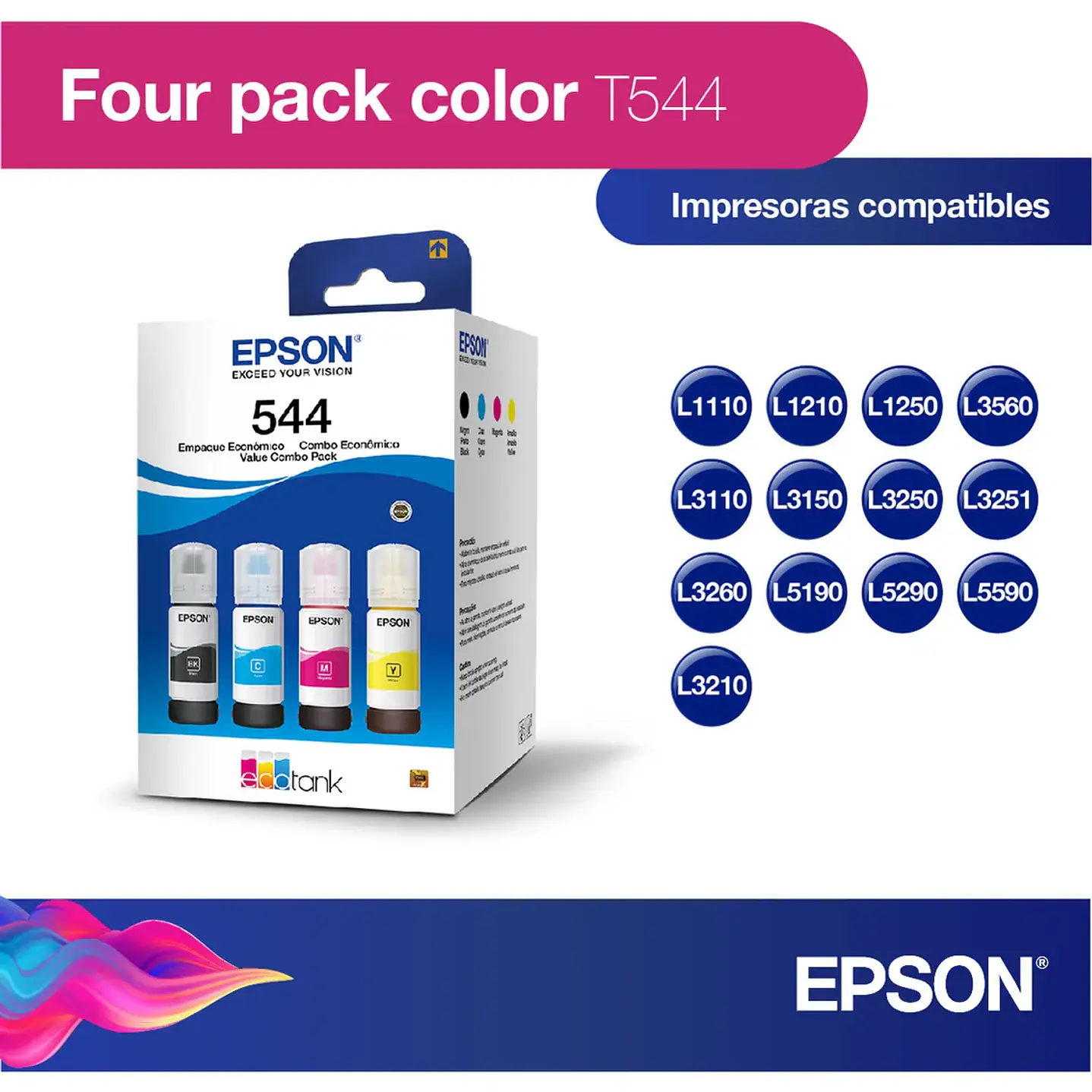 Pack 4 Tintas Epson T544 Originales para EcoTank 2