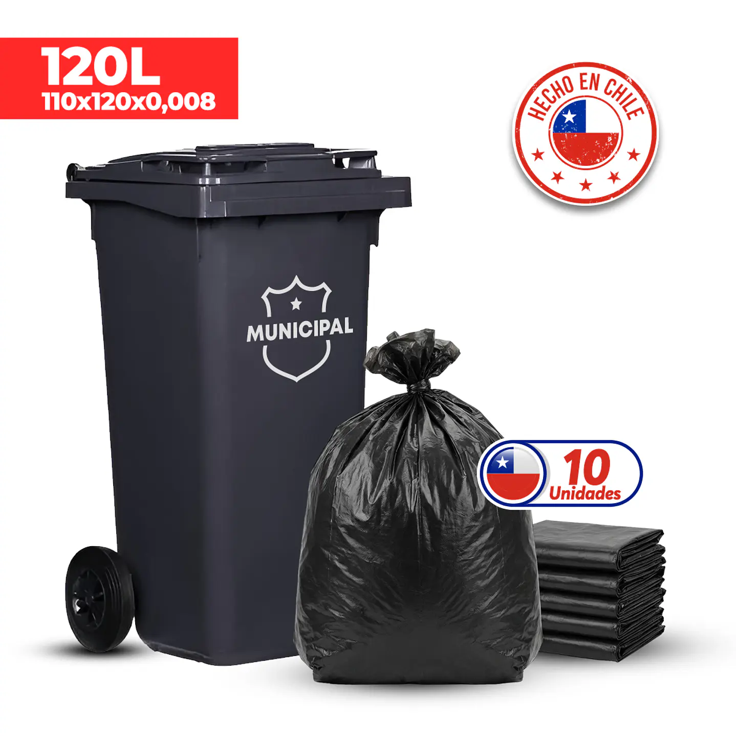 Bolsas de Basura Negras 110x120 cm - Carga Pesada, 120 Litros, 80 Micrones - Pack 10 Unidades 1