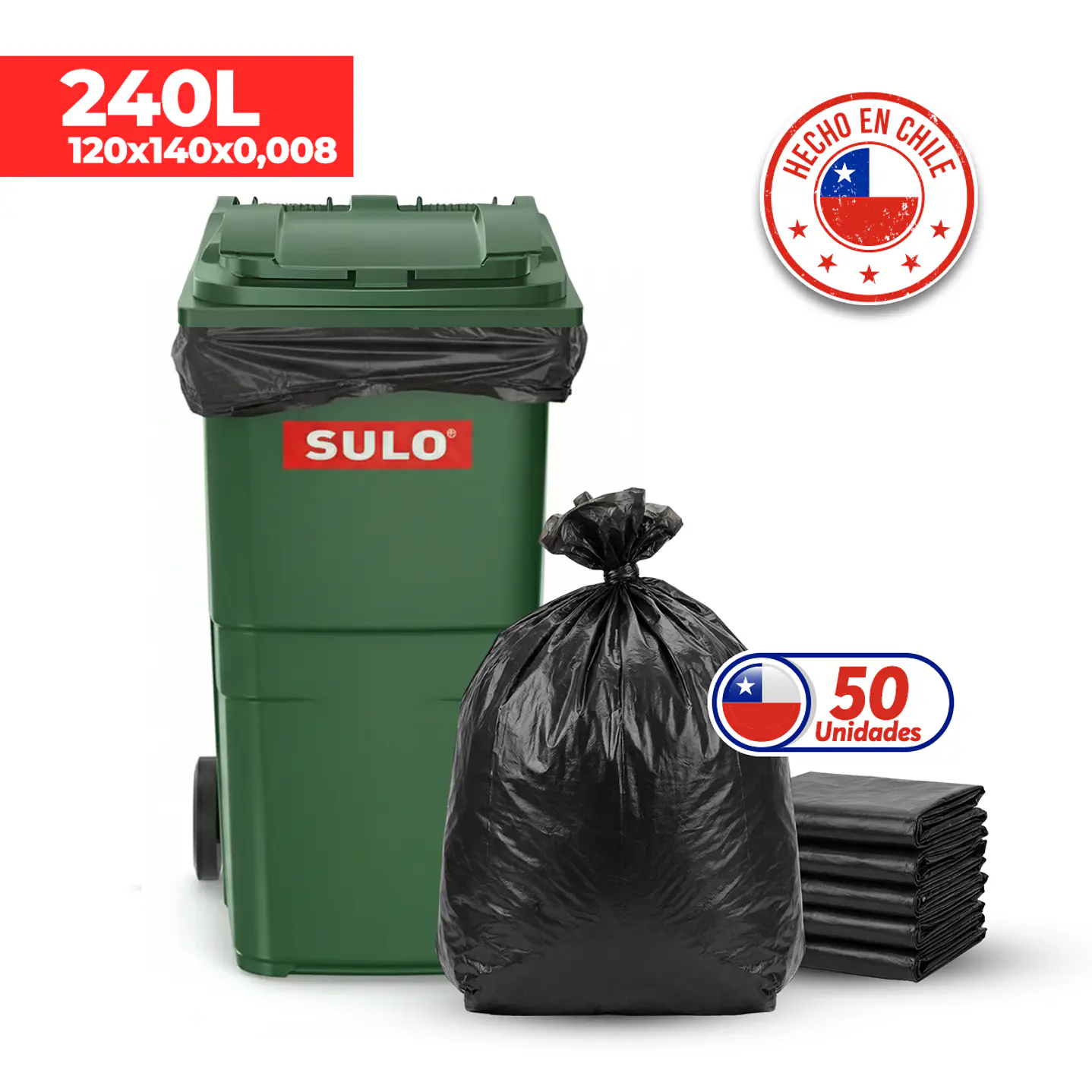 Bolsas de Basura Negras 120x140 cm - Carga Pesada, 240 Litros, 80 Micrones - Pack 50 Unidades 1
