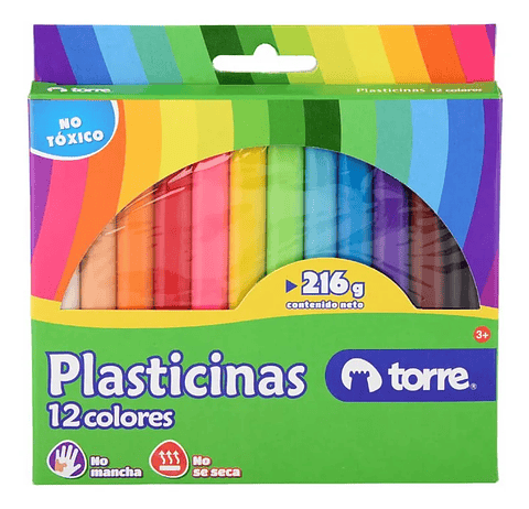 Plasticina 12 Colores Torre Imagia (216g) – Forma Cilíndrica