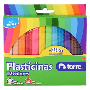 Plasticina 12 Colores Torre Imagia (216g) – Forma Cilíndrica
