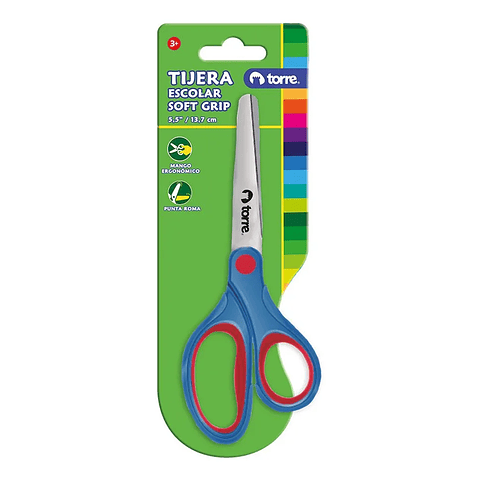 Tijera Escolar Torre Soft Grip 5,5" | Punta Roma de Máxima Seguridad
