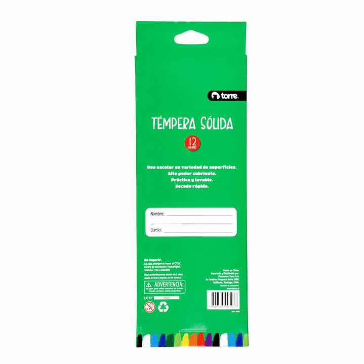 Témpera Sólida Torre 12 Colores: Pintura Sin Agua y Sin Desorden 3