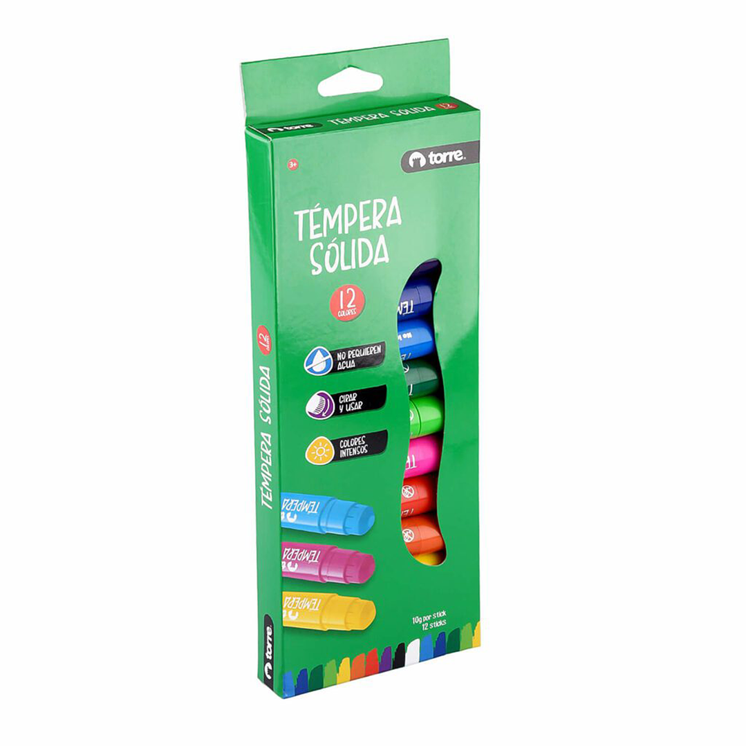 Témpera Sólida Torre 12 Colores: Pintura Sin Agua y Sin Desorden 2