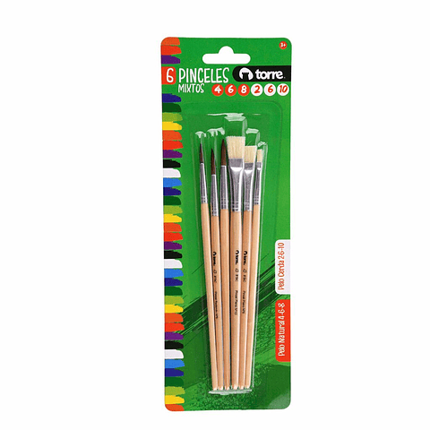 Pack de 6 Pinceles Mixtos N°2 al 10 - Ideal Óleo, Acrílico y Témpera.