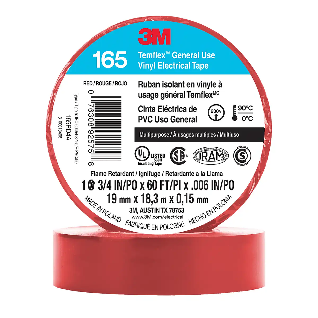 Huincha Aisladora 3M Temflex 165 - Calidad Profesional 19mm x 18.3m 2