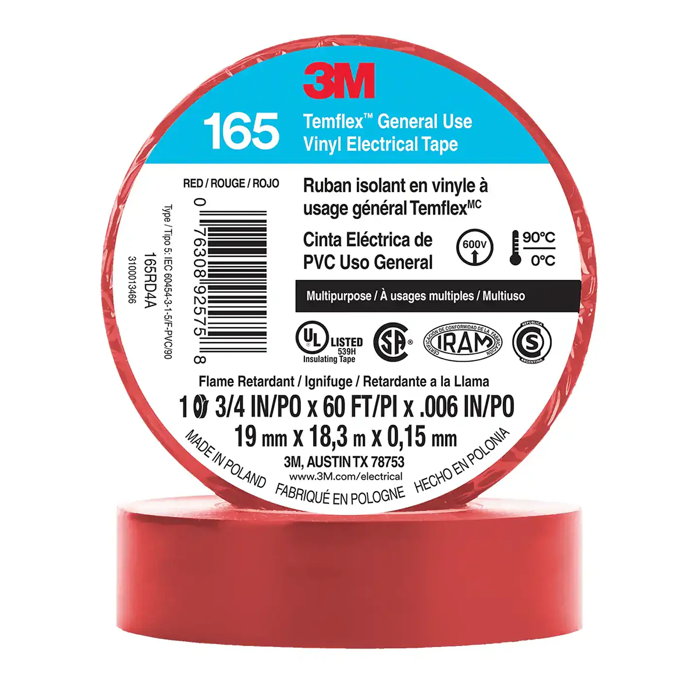 Huincha Aisladora 3M Temflex 165 - Calidad Profesional 19mm x 18.3m 2