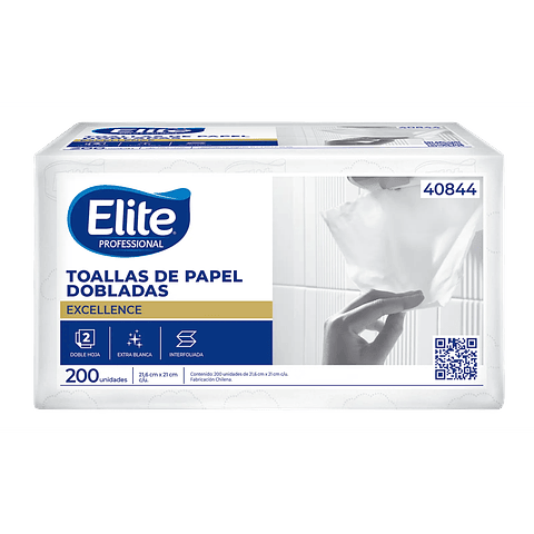Elite Professional - Toalla de Papel Interfoliada - Doble Hoja, 200 Unidades - Blanca