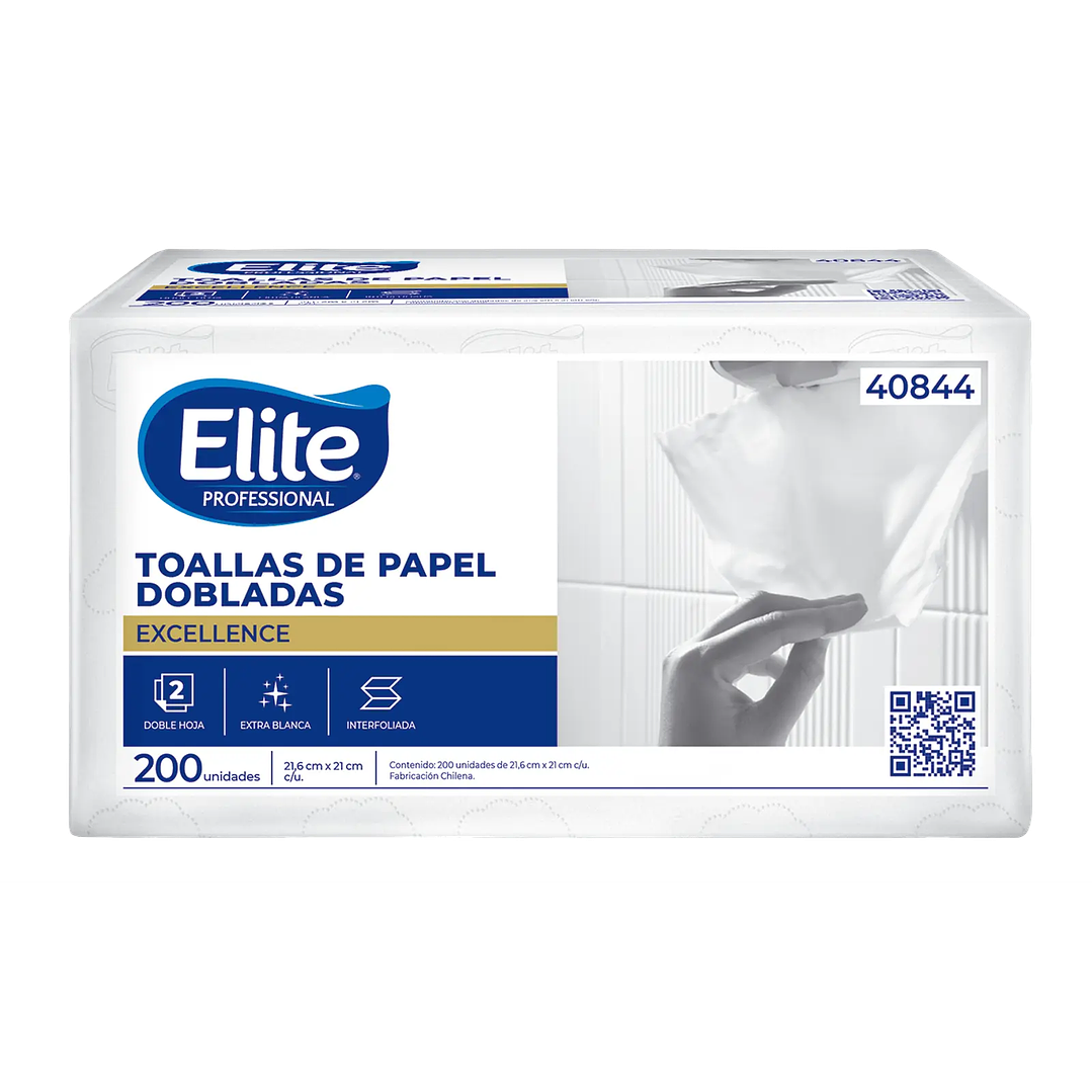 Elite Professional - Toalla de Papel Interfoliada - Doble Hoja, 200 Unidades - Blanca 1