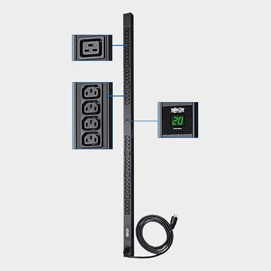PDU Monofásico con Medidor Digital PDUMV20HV, 3.2-3.8kW 16/20A