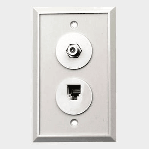 Placa Mural con Puerto RJ11 + Conector F Coaxial, Marfil