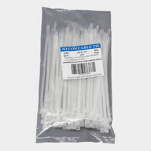 Amarra Cables 3,6 x 150 mm 100 unidades Blanco
