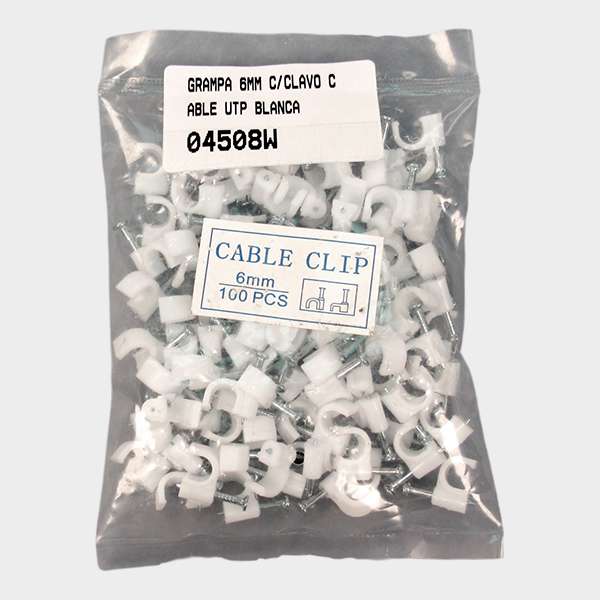 Grampa 6mm con Clavo para Cable UTP Blanca 1
