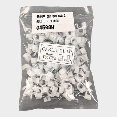 Grampa 6mm con Clavo para Cable UTP Blanca