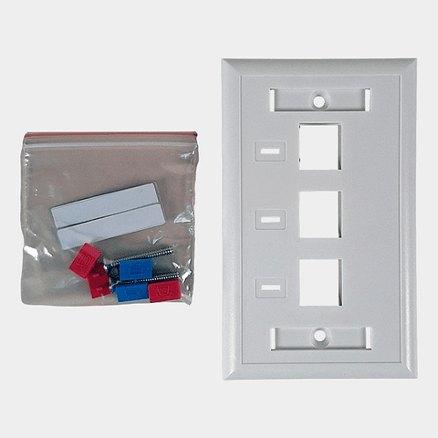 Faceplate plano 3 puertos Keystone vertical blanco