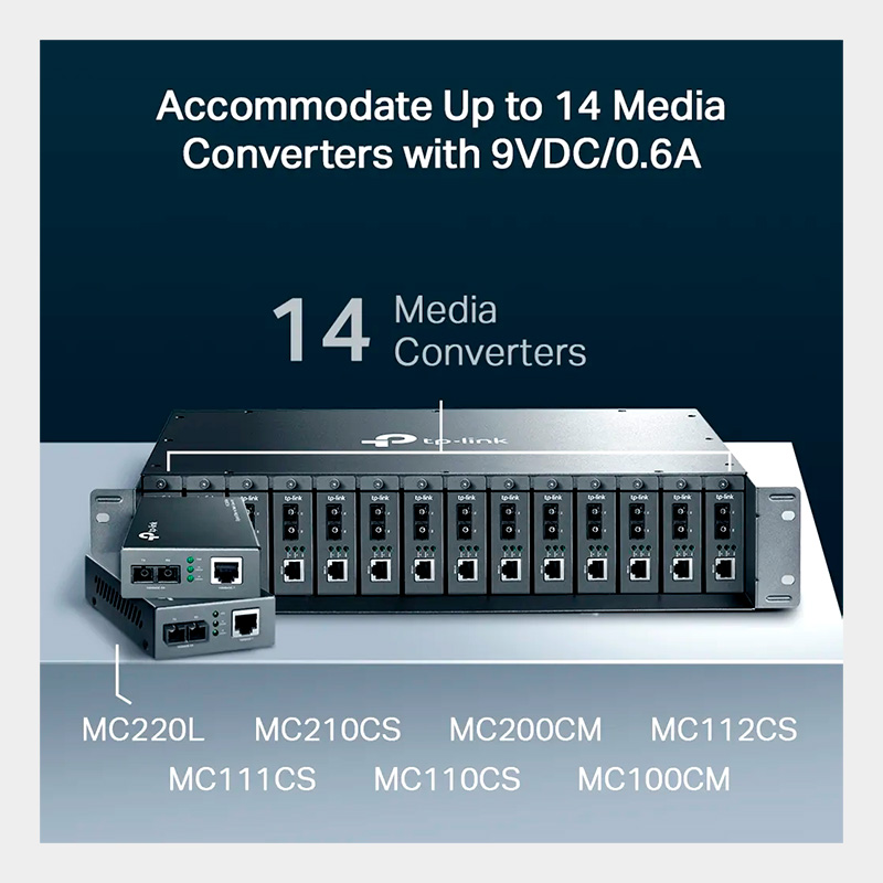 Chasis TP-Link para Montaje en Rack 14 Convertidores de Medios TL-MC1400 3