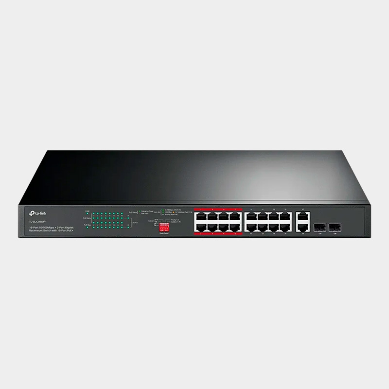 Switch TP-Link TL-SL1218MP 16 Puertos 10/100 PoE+ 2 Puertos Gigabit Montaje Rack 1