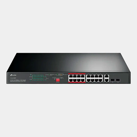 Switch TP-Link TL-SL1218MP 16 Puertos 10/100 PoE+ 2 Puertos Gigabit Montaje Rack