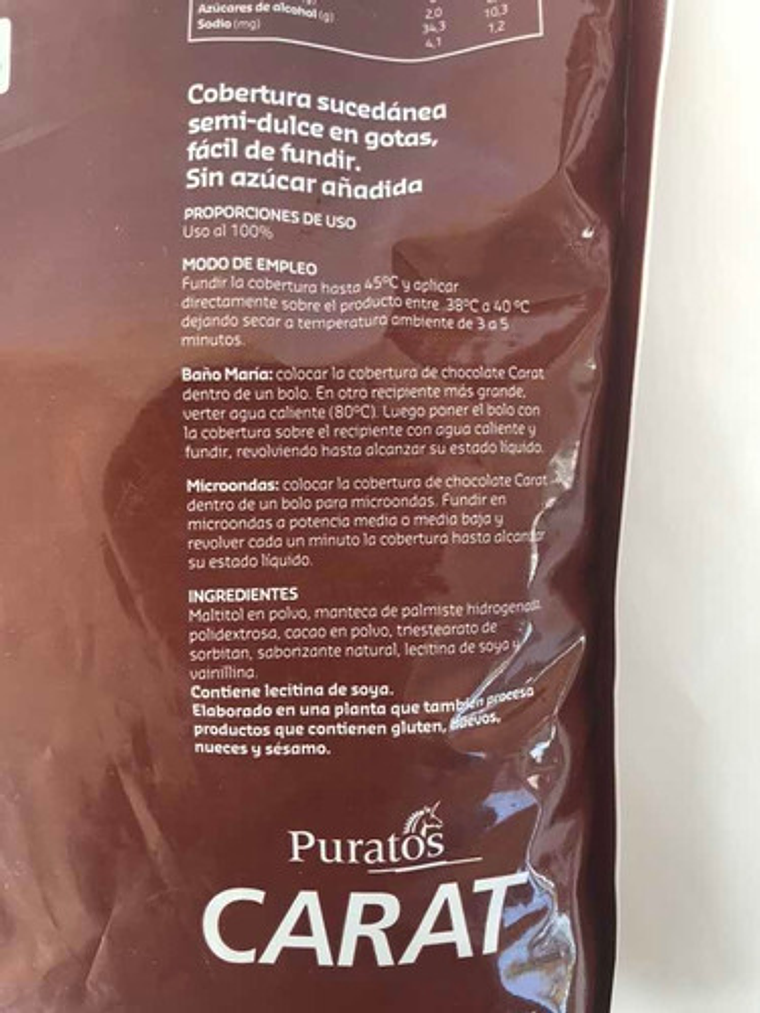 Cobertura De Chocolate Puratos Cover Pastelería  Sin Azúcar 1kg 2
